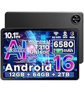 Tab A9 Android 16 Tablet With Gemini AI 10 Inch 2026, Unisoc T310&12GB+64GB/ 2TB TF, 6580 mAh Bat...