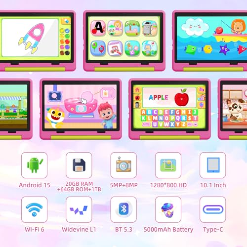 Android 15 Tablet for Kids With 20GB+64GB+1TB