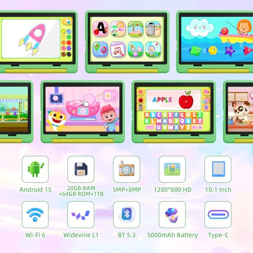 Android 15 Tablet for Kids With 20GB+64GB+1TB