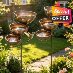 Tall 3-Tier Rain Catcher Bird Bath Stake - Self-Filling Iron Garden Water Fountain for Birds & Bees