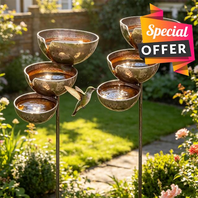 Tall 3-Tier Rain Catcher Bird Bath Stake - Self-Filling Iron Garden Water Fountain for Birds & Bees