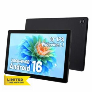 Hakaug Tablet 10 Inch Android 16 Tablets PC 20 GB RAM 64 GB ROM 1 TB TF Extension 1280x800 IPS Touchscreen Widevine L1 WiFi 6 BT5.4 Dual Camera 5000 mAh (Black)