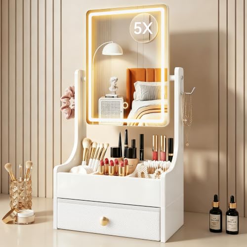 Dressing Table Mirror with Fabric Drawer | Makeup Mirror with Lighting