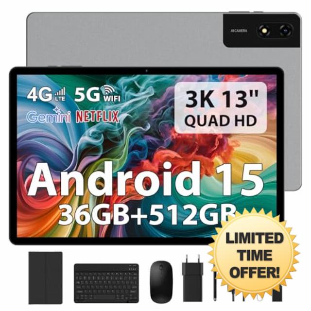 Tablet 13 INCH Android 15 Octa-Core 36GB RAM+512GB ROM (2TB Expandable)