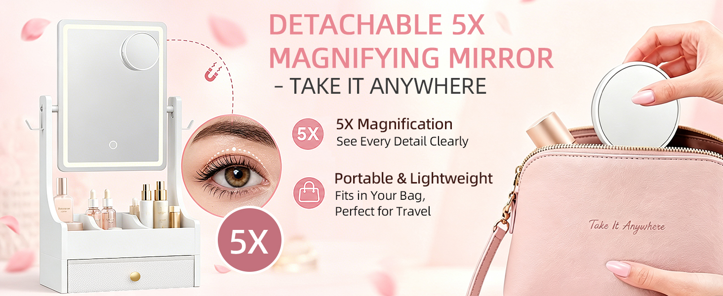Text reads '3 Color Lighting Modes' with three product variants shown in pink/rose tones. Woman's portrait shown on right side demonstrating warm lighting effect on skin tone.