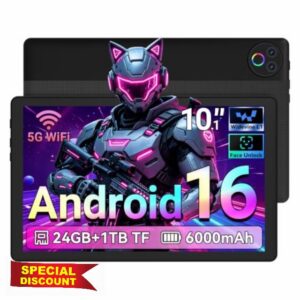 Gleeso Tablet 10 Inch｜Android 16 Tablet 24GB RAM 1TB TF｜Android Tablets with 6000mAh｜Face Unlock｜BT 5.4/5G WiFi｜8MP Dual Camera