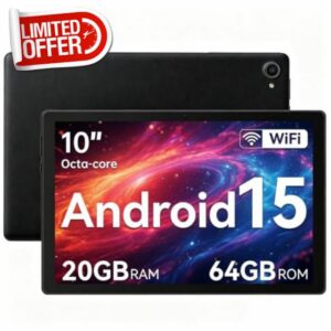 Hakaug Tablet 10 Inch Android 15 Tablets PC Octa-Core 20 GB RAM 64 GB ROM 1 TB TF Extension 1280x800 IPS Touchscreen WiFi 6 Widevine L1 Dual Camera 5000 mAh (Black)
