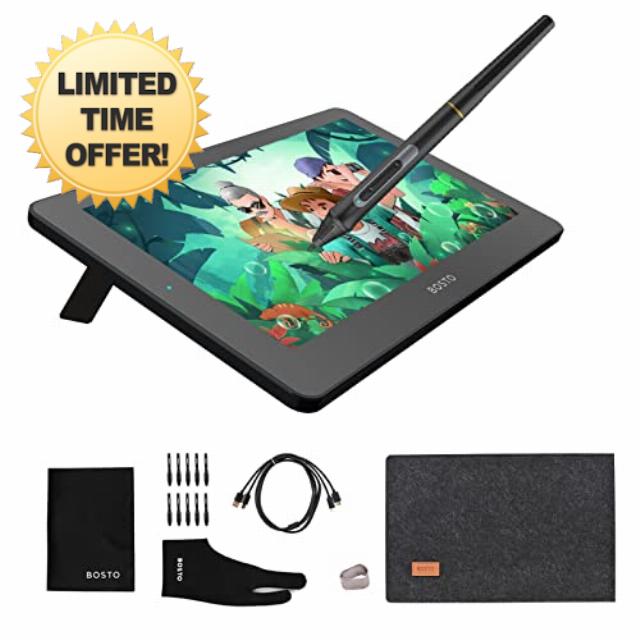 BT-12HD Portable 11.6 Inch HD H-IPS LCD Graphics Drawing Tablet 1366*768 Display Support 8192 Pressure Level Passive Technology with Tilt Function USB-Powered Low Consumption Drawing Table