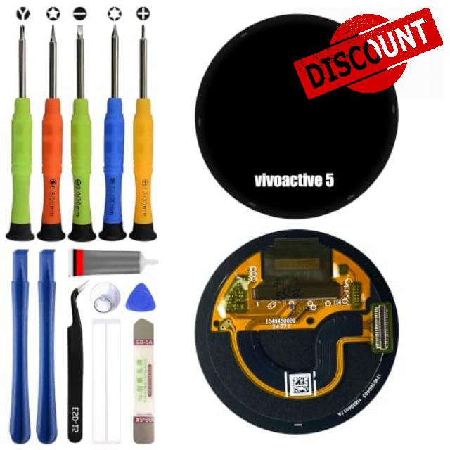 LCD Display for Gar-min Vivoactive 5 [with Fingerprints] [1.2 Inch] Black LCD Display Touch Screen Digitizer with Tool Ki