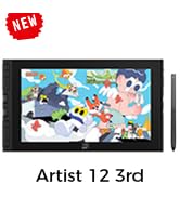Text reads 'NEW', 'Artist 16 3rd'. Colorful abstract illustration in black frame displayed on white background, marked with red 'NEW' banner.