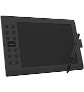 Text reads 'EFFICIENT DESIGN'. Marketing image showing animated characters and digital elements floating around a graphics tablet with stylus.